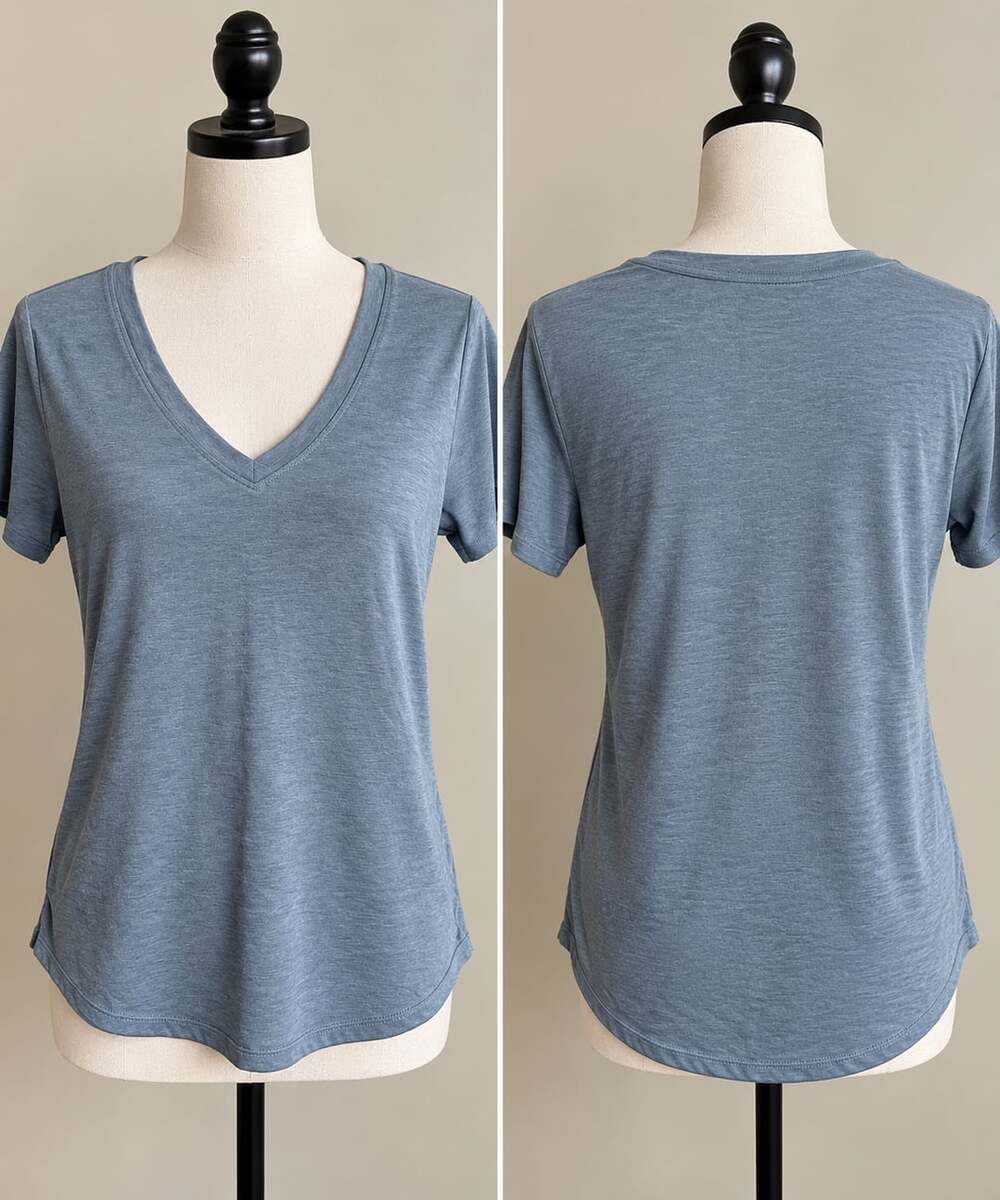 Athleta Breezy Scoop V-Neck Tee Women’s XS Blue Gray Tencel Modal